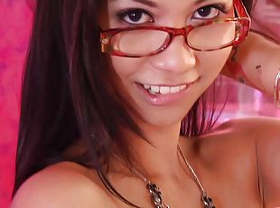 Seductive chick Rosemary Radeva with glasses takes a large dick
