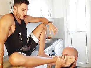 Horny guy licks my feet before lunch