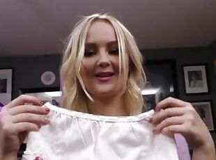 POV handjob babe trying on underwear before tugging
