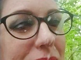Cum on my Glasses in the woods.