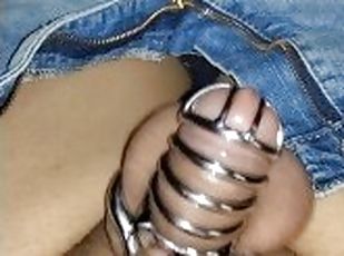 light cbt with Chastity Cage ball slaps