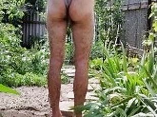 amatérske, zadok-butt, sólo, záhrada, nohy
