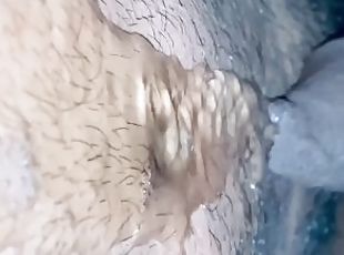 Pissing hot pee on myself on all over belly in the bathroom