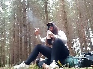 sitting and trampling in the forest on a slave