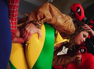 Allie Haze gets fucked hard by two super heroes