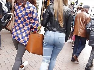 Candid blonde teen with bubble ass in tight blue jeans