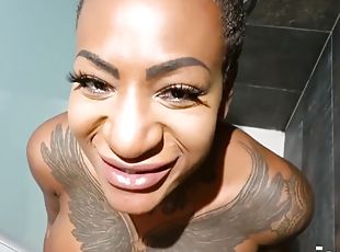 Raunchy Black with big fun bags and rump gets an hotel showerfuck