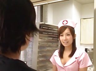 enfermeira, japonesa, casal, uniforme, pénis, chupando