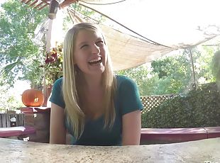 Sexy blonde comes to give a sex interview