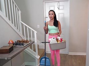 Horny maid Paulina Ruiz drops her yoga pants to be fucked hard