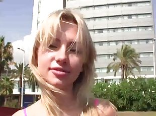 Blonde Sasha Rose opens asshole to get it shagged outdoors