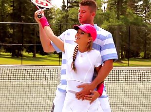 Sexy babe Kathy Rose enjoys getting fucked on the tennis court