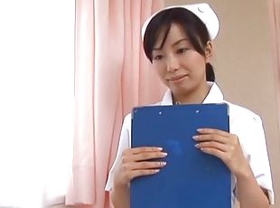 asiatisk, sykepleier, japansk, uniform, pikk, ben, spredning
