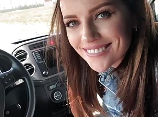 My German GF loves to suck in a car and eat cum