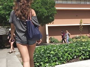 Naughty went to college in micro shorts showing her ass