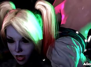 Hot ass blonde slut Harley Quinn hammered in the wet cunt and mouth by lots of gang dudes