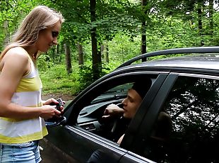 blonde bombshell Izabella C enjoys hard fuck in the car with her lover