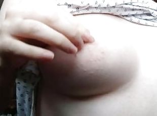 POV: playful mommy touches her breasts with big nipples and shows her hairy armpits
