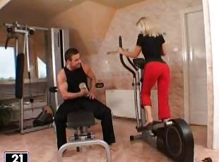 Sexy Debbie White gets fucked by her couch in gym