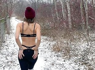 Wife gets huge public double creampie in snow storm from husband and friend / Sloppy seconds