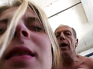 Blonde Gets Rammed By An Old Man Doggy Style