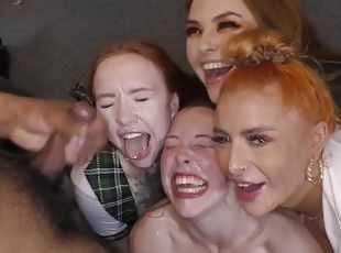 Incredbile bukkake party with four gorgeous redheads
