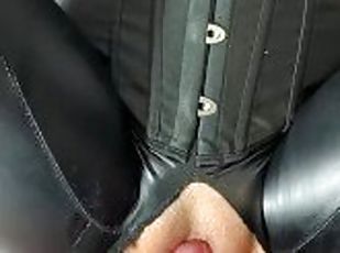 Fucking a juicy cock in ripped leather leggings