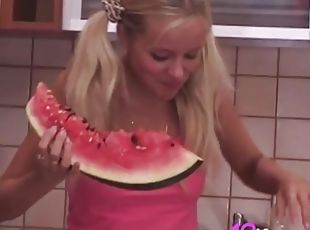Skinny Small Titty Paris Tale Gets Dirty With A Watermelon!