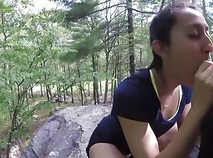 Horny couple making a homemade fucking video outdoors