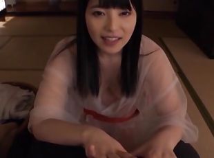 POV homemade video of cute Japanese Ai Uehara sucking a fat dick