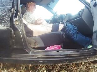 my wife jerks off my dick in the car in the parking lot