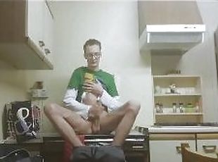 Horny white boy strokes his juicy cock till he wants to cum on his own face