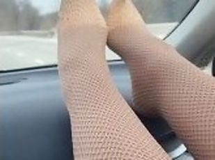 Fishnet Stockings On The Dashboard *Toe Prints*
