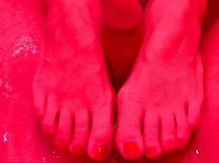Loving Bathtub Footjob In Various Styles & Cum On My Sweet Feet Under Pink Light - Keyla & Lucas