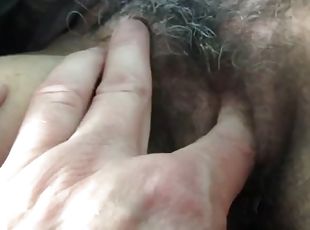 behåret, fisse-pussy, kone, fingering