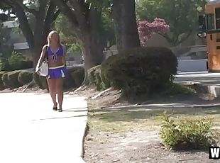 Hot cheer girl rides home with a stranger and fucks him