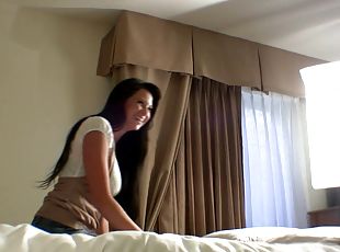 Brunette amateur and her stud screwing hardcore in bed in home made clip