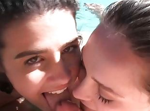 Poolside Blowjobs and Lesbian Licking Gets Intense