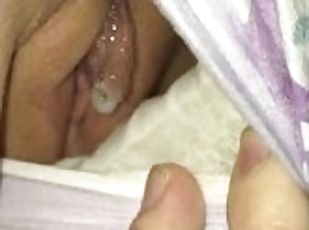 Wet diaper creampie up close