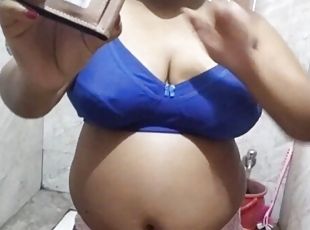 Hot desi sexy village girl in show squeezes milk before bath, likes to pee while dancing, having fun, then takes bath.
