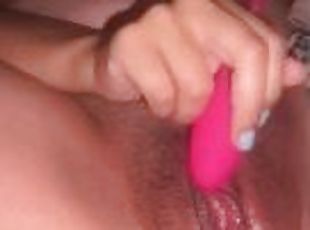 Naughty Housewife uses vibrator to Make Her Pink Pussy Squirt