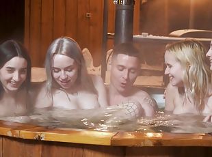 Rough group dicking in a jacuzzi with Eva Tender and Lisa Nixon