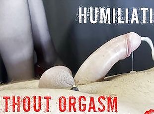 Whining cuck with tied balls is desperate to touch vibrator with his dick but I leave him frustrated
