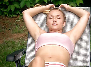 Sexy-shaped actress with perfect skin is getting suntan