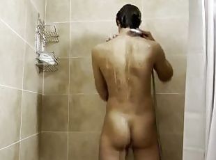 Aleksandr washes in the shower and shakes his huge cock