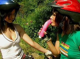 Enough of cycling lets get down to lesbians cute sex action outdoors