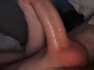 Lubing up my 8 inch english teen cock