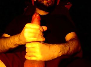 Bearded hairy man with huge cock and balls