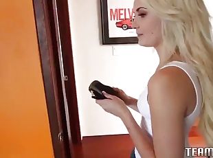 Blonde teen with natural boobs gets screwed hard