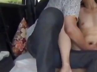 Japanese housewife fucks in the minivan in front of her house